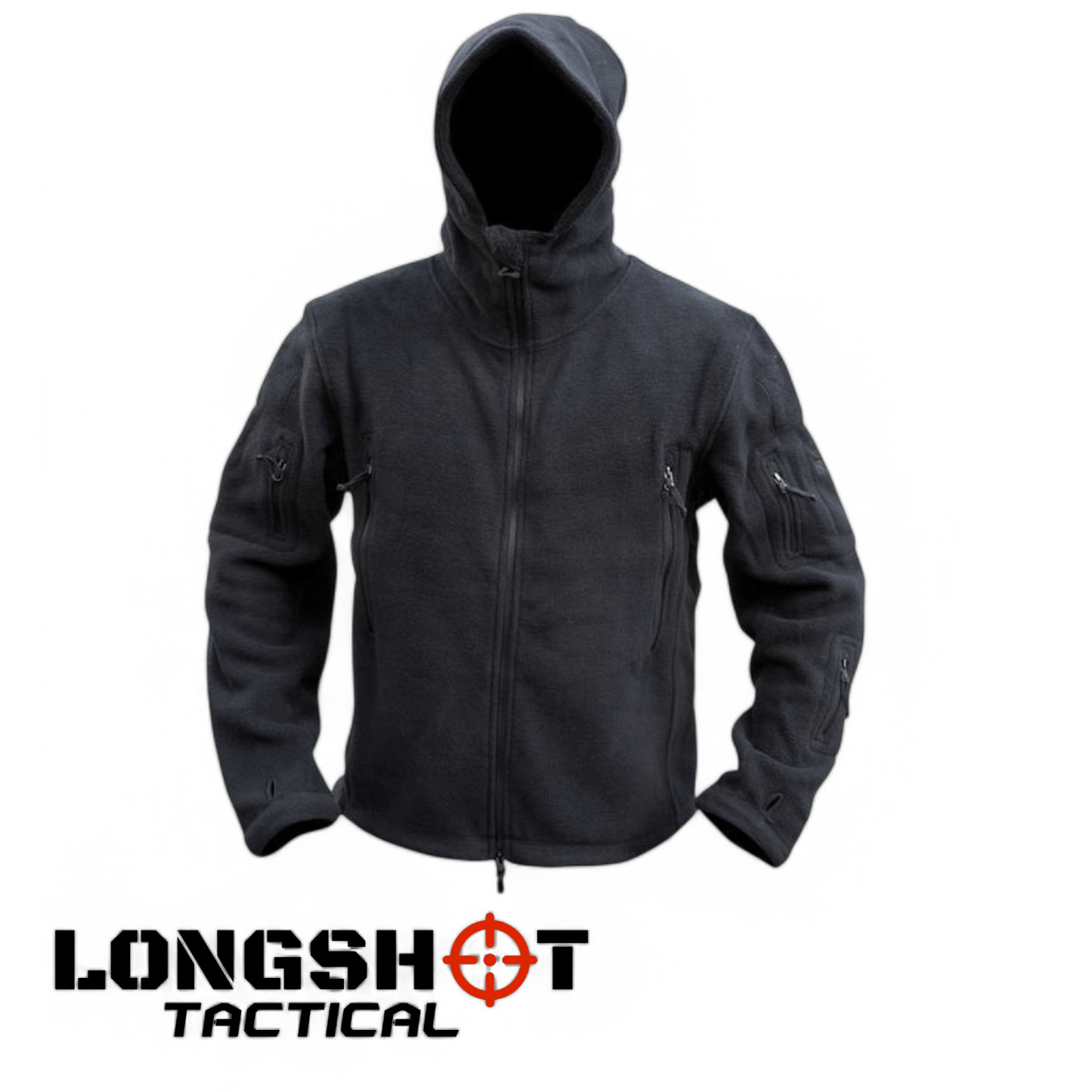 Tactical Recon Fleece Hoodie – Black | Military - Style Warm Combat Jacket - Longshot Tactical