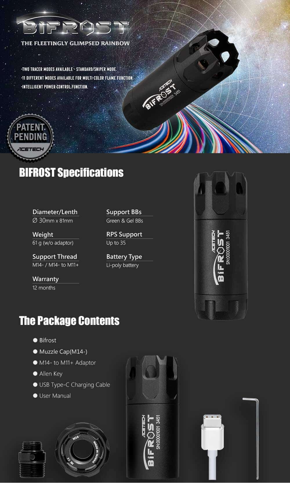 Acetech Bifrost Tracer Unit - Titanium - Longshot Tactical