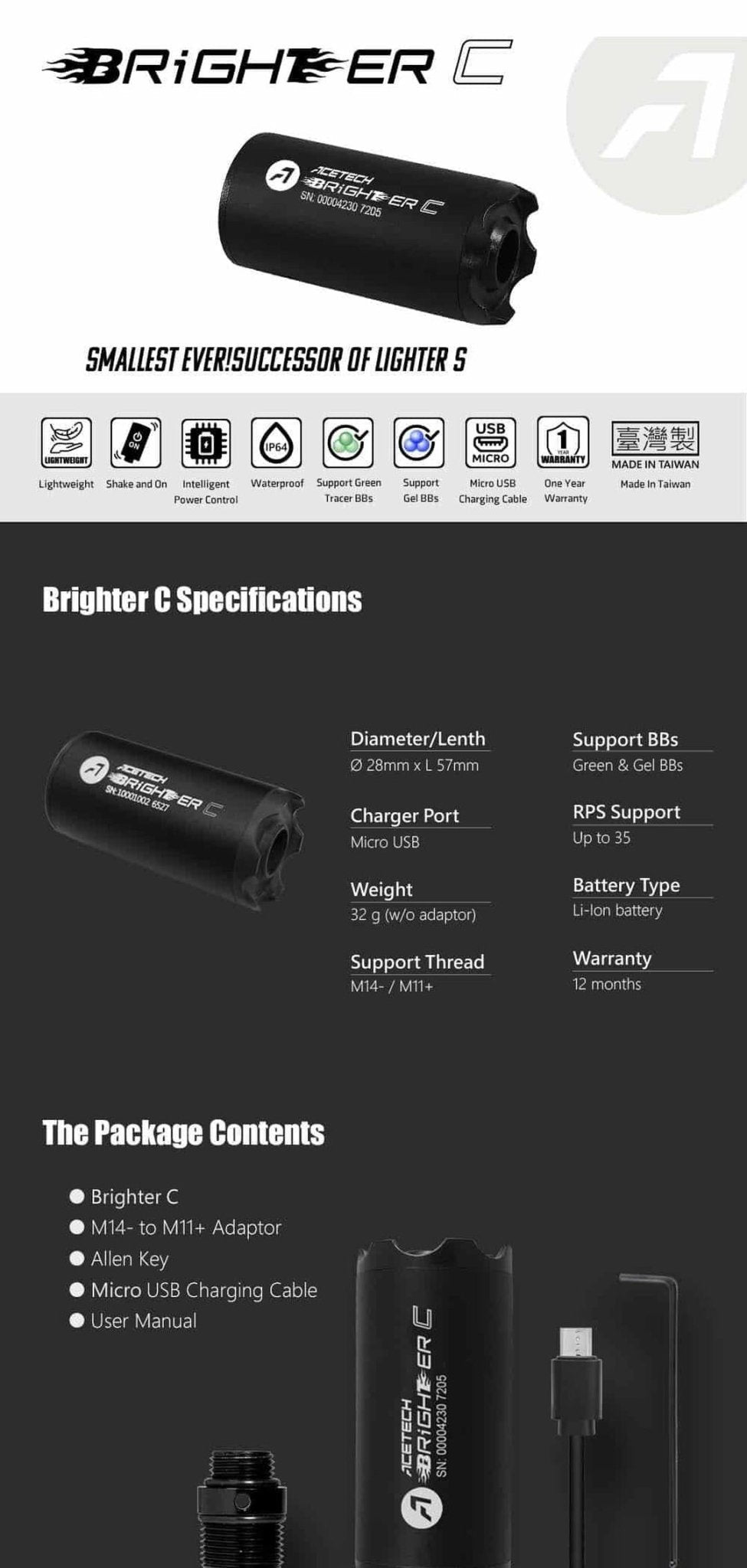 Acetech Brighter C Tracer Unit (Coloured) - Longshot Tactical