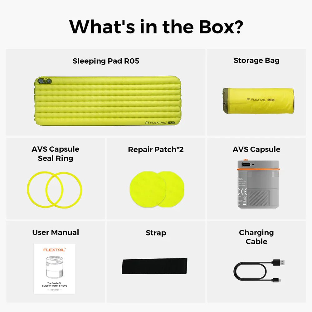 Flextail Gear Tiny Sleeping Pad R03 AVS - 3.5 R - Value 3 Season Sleeping Pad with Pump (Regular) - Longshot Tactical