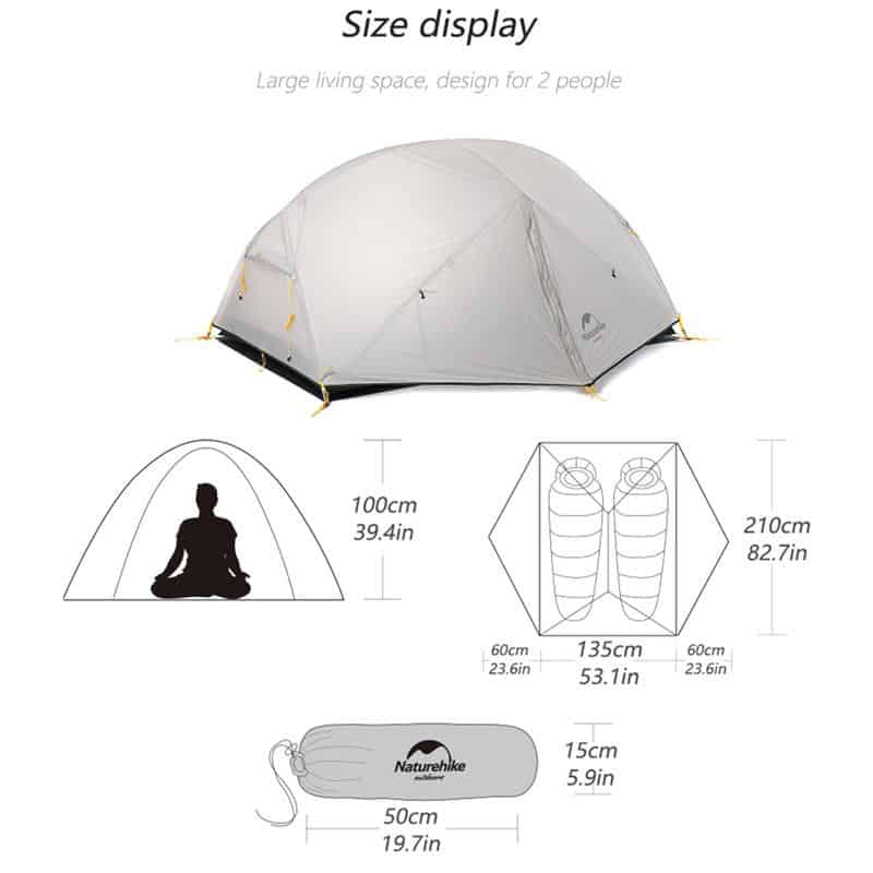 Naturehike 20D Mongar Ultralight 2 man Tent (Various Colours) With Mat - Longshot Tactical