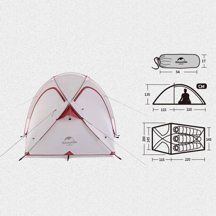 Naturehike Hiby 2 - 3 Person Tent (Grey/Red) - Longshot Tactical