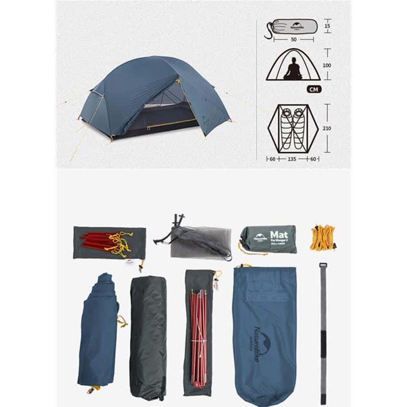 Naturehike Mongar Ultralight 2 Man Tent (Blue with Mat) - Longshot Tactical
