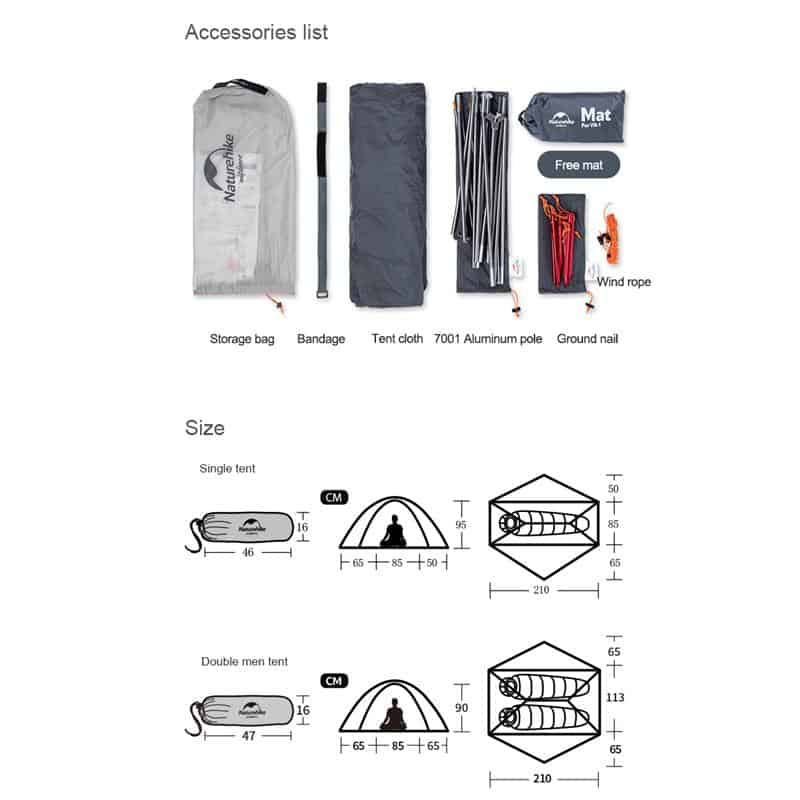 Naturehike Outdoor VIK 2 Series Ultralight 15D Nylon 2 Person Tent - Longshot Tactical