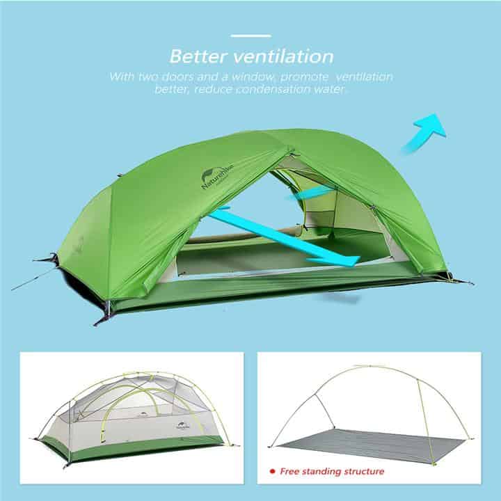 Naturehike Star - River 2 Lightweight 2 - Man Tent With Mat (Various Colours) - Longshot Tactical