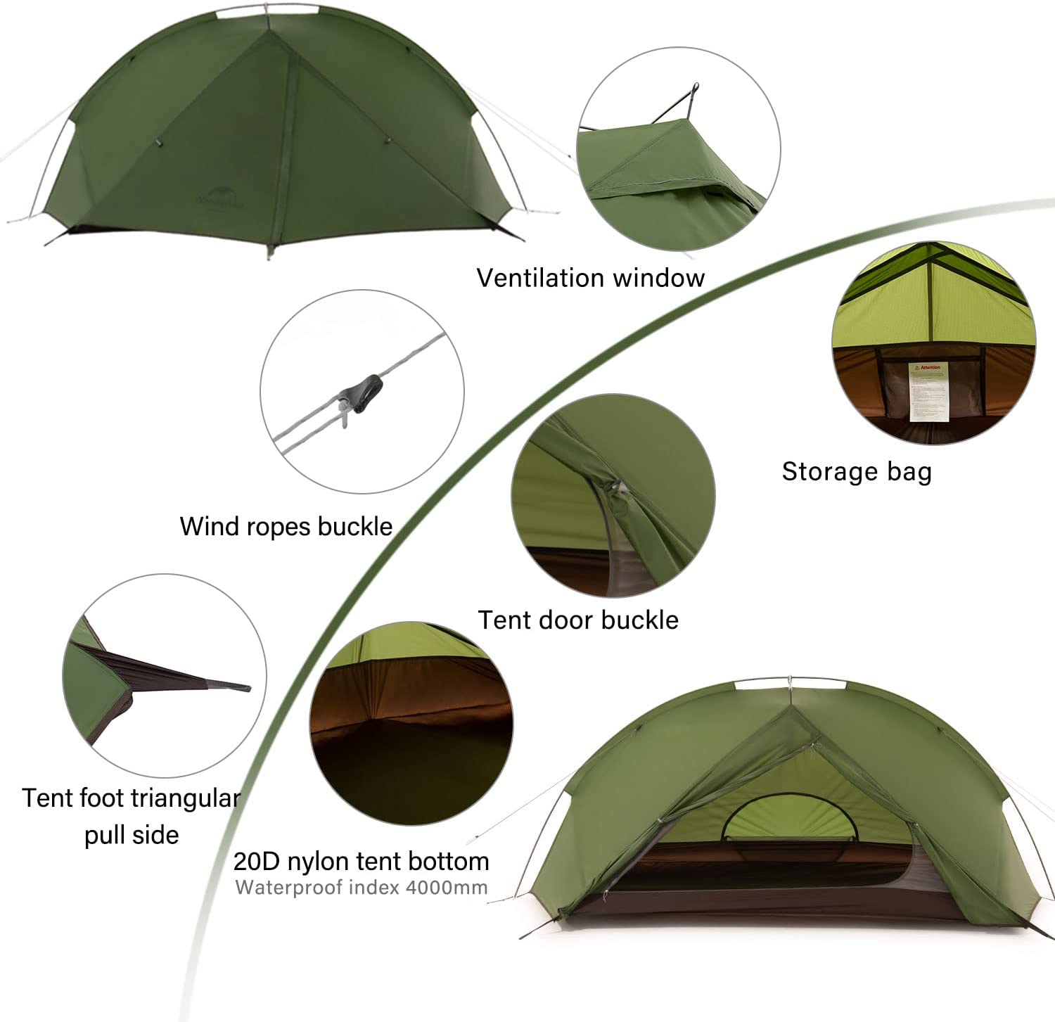 Naturehike Tagar Lightweight Tent ( 1 or 2 man) - Forest Green - Longshot Tactical