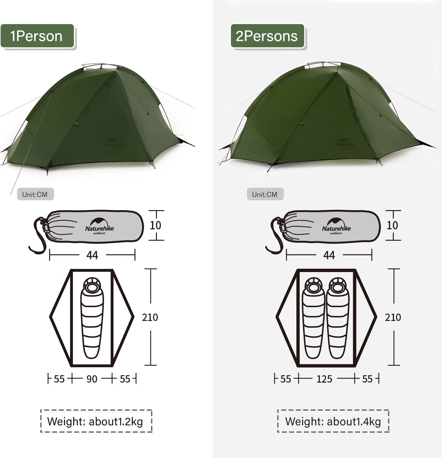 Naturehike Tagar Lightweight Tent ( 1 or 2 man) - Forest Green - Longshot Tactical