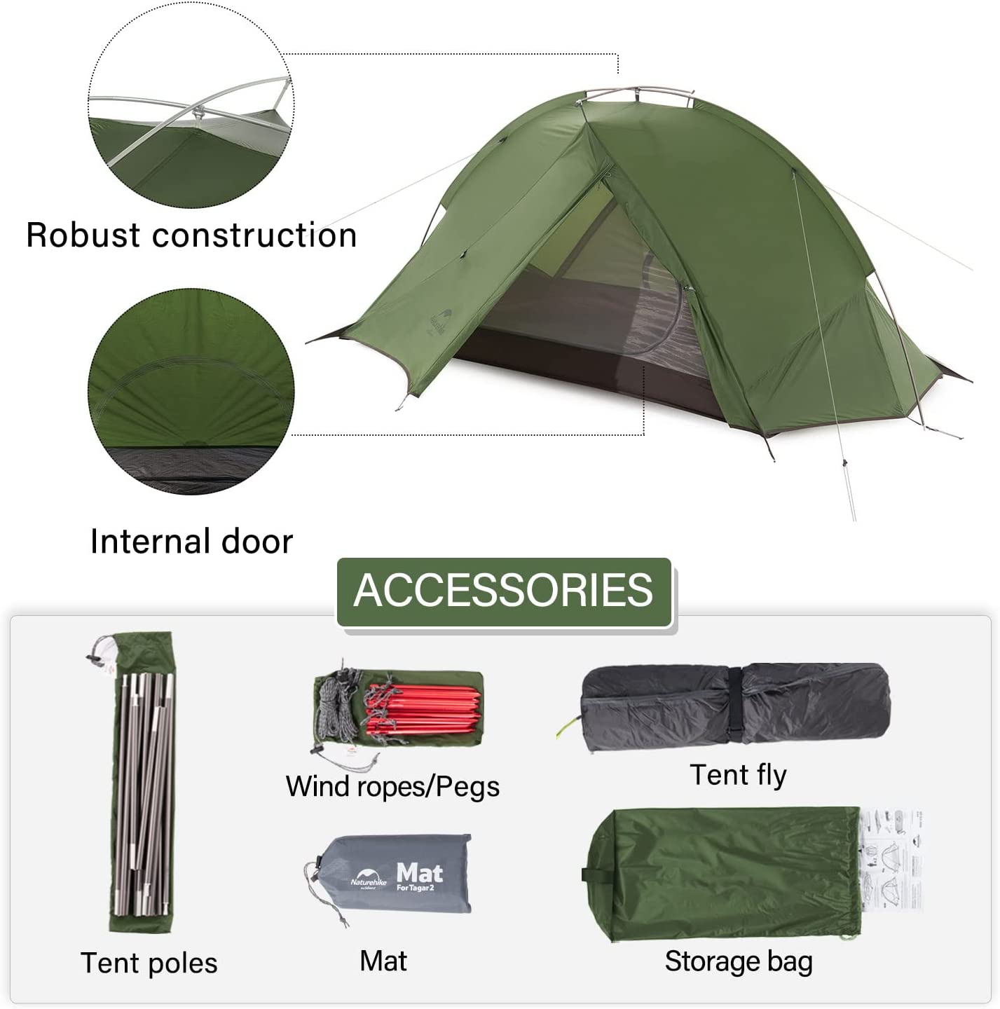 Naturehike Tagar Lightweight Tent ( 1 or 2 man) - Forest Green - Longshot Tactical