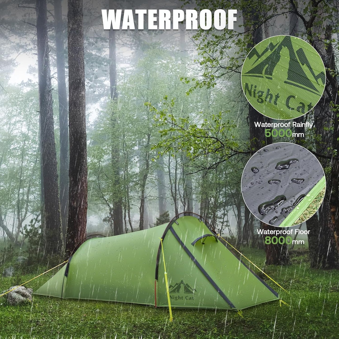 Night Cat 1 Person Ultralight Tunnel Tent – 1.5kg Waterproof - Longshot Tactical