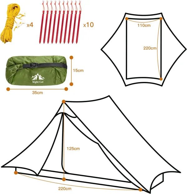 Night Cat 2 Person Ultra Lightweight Backpacking Tent - Longshot Tactical
