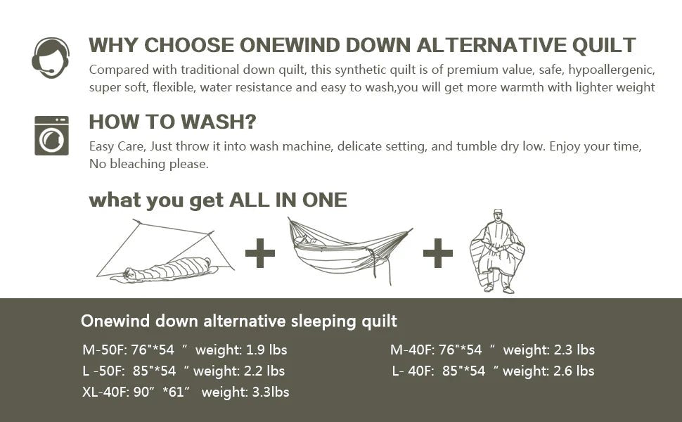 Onewind Hammock Topquilt Poncho (2 °C - 10 °C) - Large - Longshot Tactical