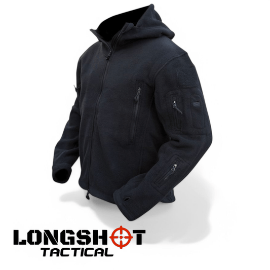 Tactical Recon Fleece Hoodie – Black | Military - Style Warm Combat Jacket - Longshot Tactical